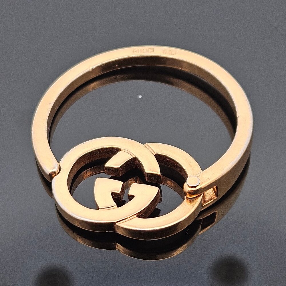 Gucci GG Logo Scarf Tie Keychain Accessory Gold Toned